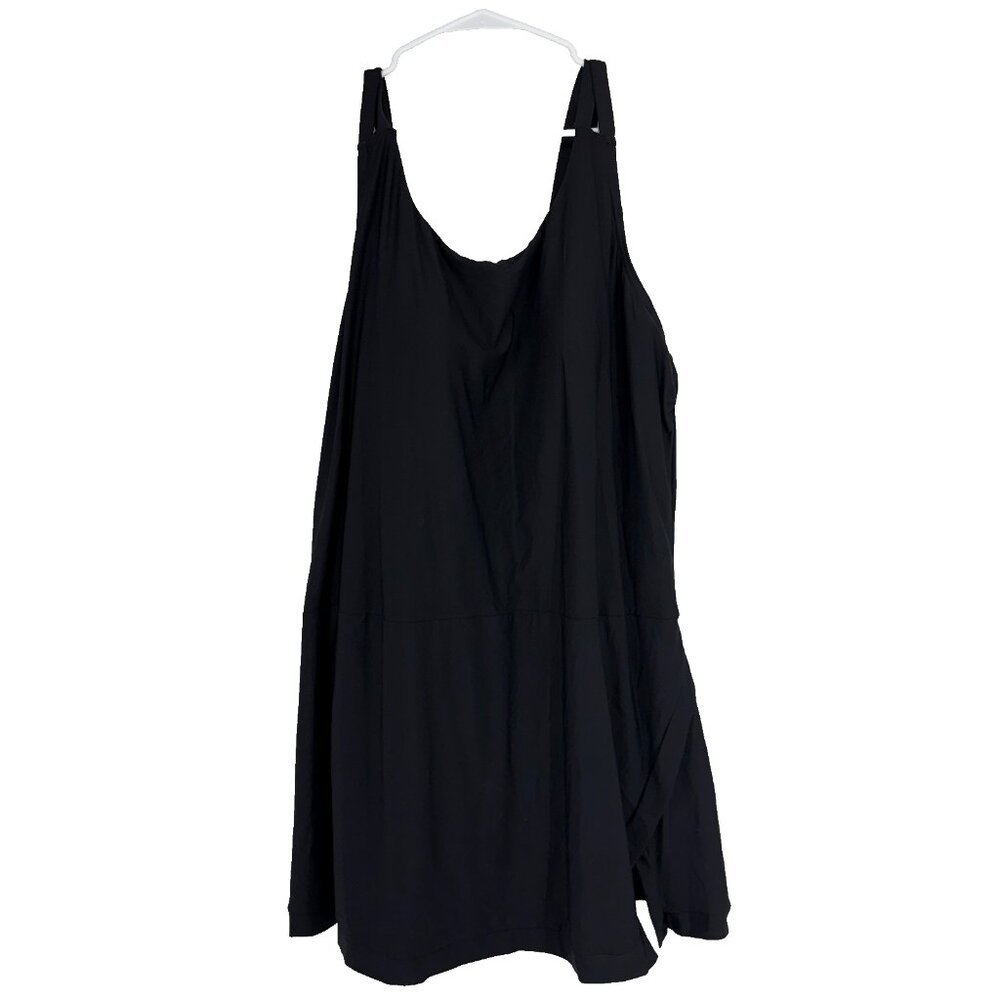 Lands End Women 26W One Piece Swim Dress Black Swimsuit Beach Nautical Vacation